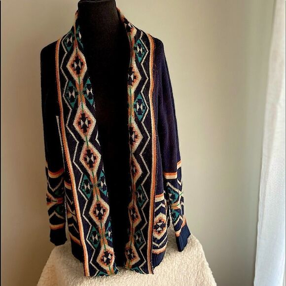 Pink Owl Navy Western Style Open Front Cardigan. - Picture 1 of 6